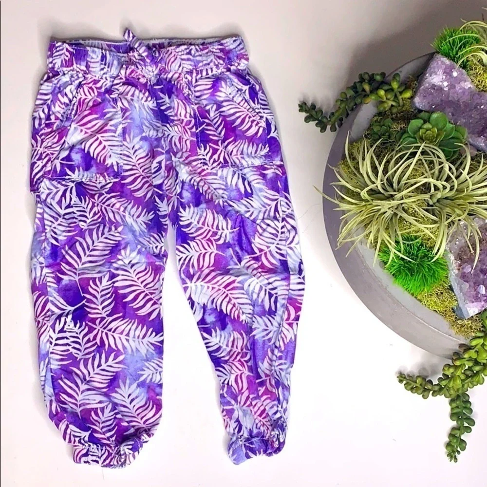 OshKosh B’Gosh watercolor palm print lounge pants purple toolset 2T